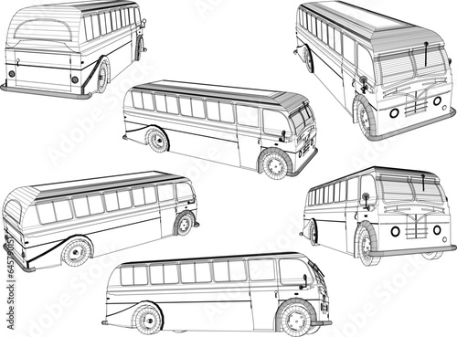 Vector sketch illustration of classic old retro minibus design for collection stash