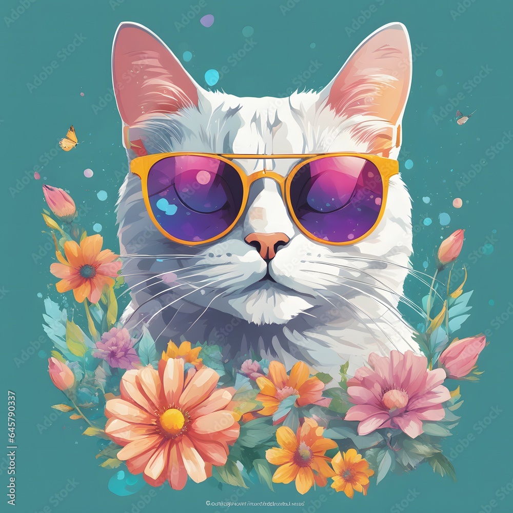 Fototapeta Cat With Flower Graphic Design