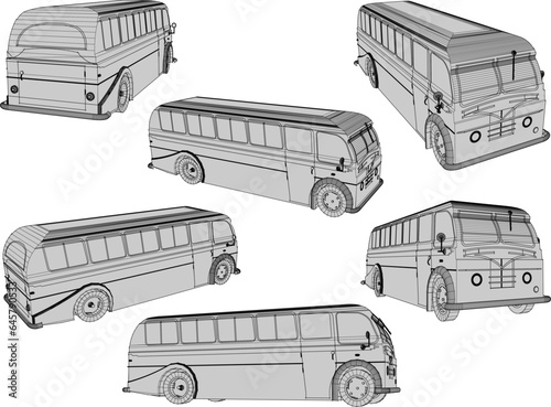Vector sketch illustration of classic old retro minibus design for collection stash