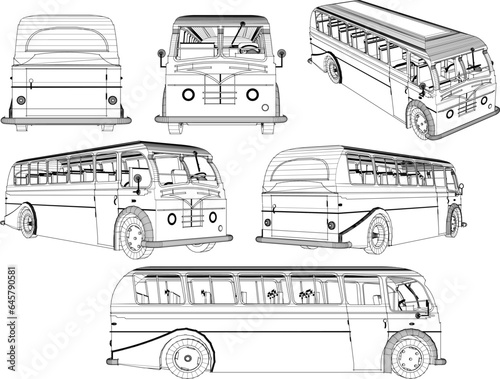 Vector sketch illustration of classic old retro minibus design for collection stash
