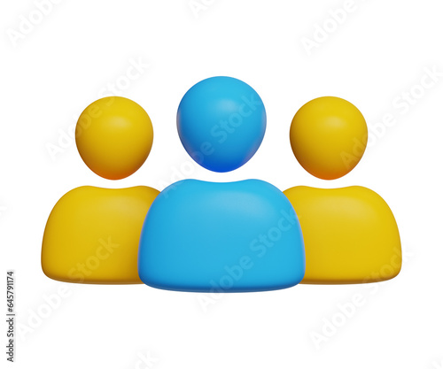 3D social network icon. Leader icon, employee icon. Users group. partnership icon. business people icon. Blue and yellow user icon. 3d illustration