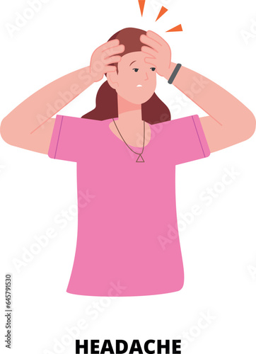 Headache medical illustration. Woman with migraine. Head pain