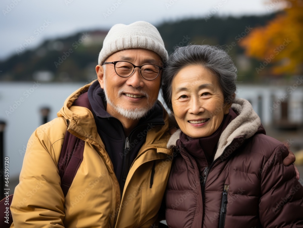 Senior Asian Couple Happily Enjoying Their Retirement