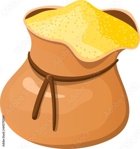 Yellow spice in sack. Indian curry condiment cartoon icon