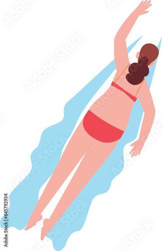 Fast swimming woman in bikini top view