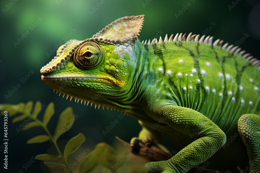 Veiled Chameleon walking. Generative AI