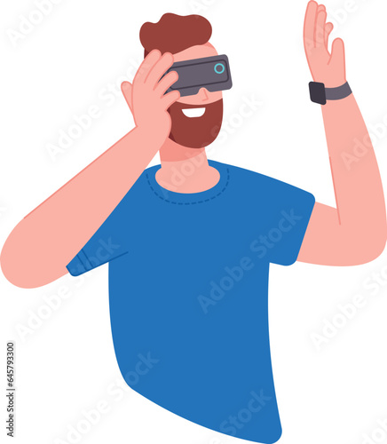 Man in vr glasses. Futuristic virtual reality headset