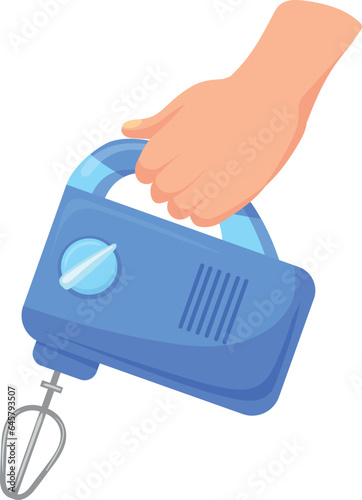 Electric mixer in human hand. Cooking cartoon icon