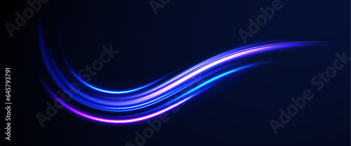  Light arc in neon colors, in the form of a turn and a zigzag. Creative vector illustration of flying cosmic meteor, planetoid, comet, fireball isolated on transparent background. 