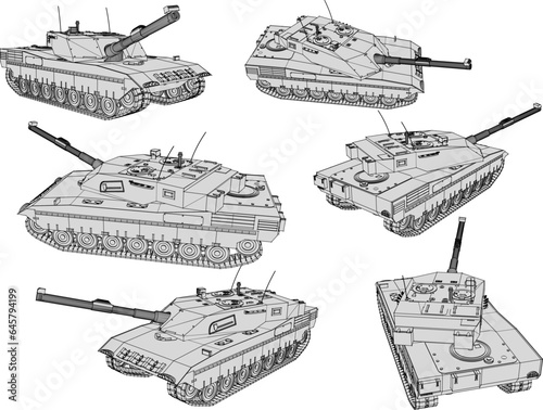 Vector sketch illustration of combat vehicle design for battlefield