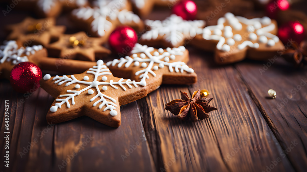 Christmas baked gingerbread on a wooden background. Christmas baked gingerbread on a wooden background.