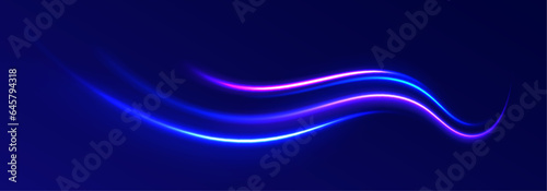 Abstract technology light lines background 3d. Glitter blue wave light effect. Magic golden luminous glow design. Neon motion glowing wavy lines. Vector illustration. 
