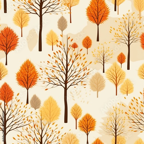 Autumn trees, seamless pattern. AI Generated.