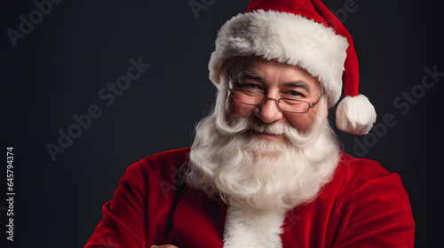 A portrait of a smiling Santa Claus on Christmas Eve.
