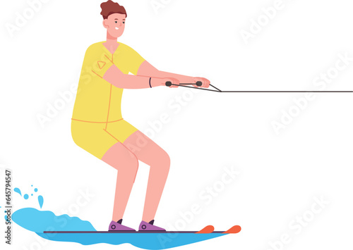 Woman wakeboarding. Extreme water sport. Joyful summer ride
