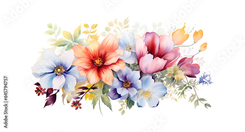 Watercolor illustration of flowers isolated on white background. Colorful watercolor bouquet of flower painting.