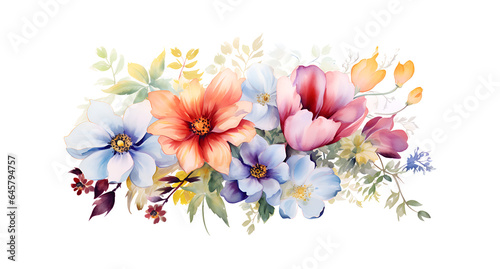 Fototapeta Naklejka Na Ścianę i Meble -  Watercolor illustration of flowers isolated on white background. Colorful watercolor bouquet of flower painting.