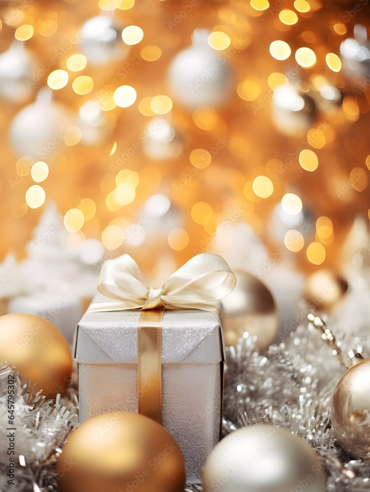 christmas gift box with golden balls christmas gift box with golden balls