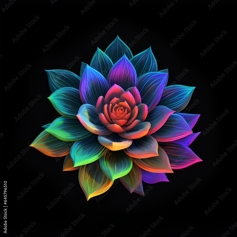 Fototapeta premium rainbow painted succulent on black bg