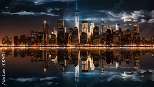 New York City Skyline, Lower Manhattan, One World Trade Center, Skyscrapers, Stunning Scenic Landscape Wallpaper, Generative AI photo