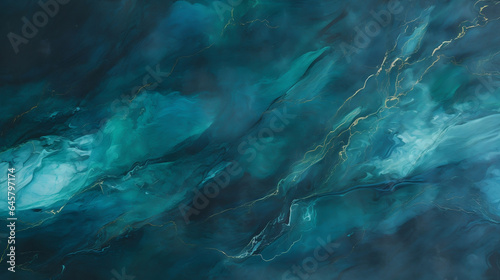 Close-Up of Eroded Green and Blue Marble, Dark Teal & Dark Gray Aesthetics with Stains, Backdrop, Texture - Generative AI