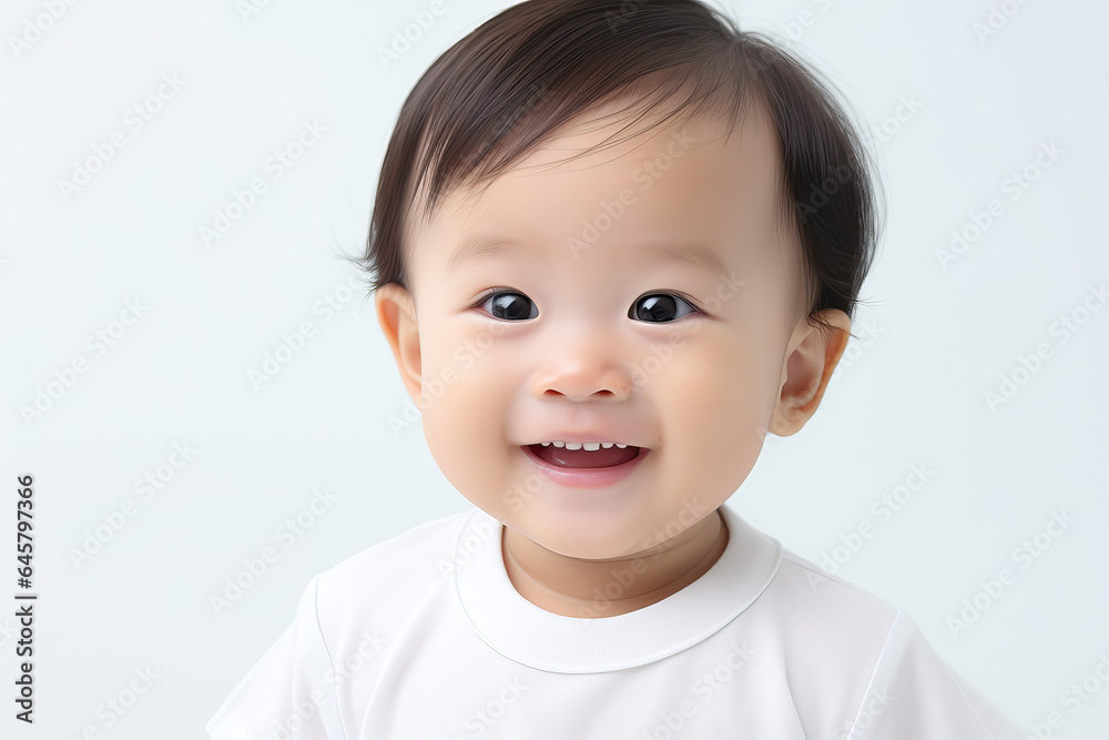 portrait of cute asian toddler on white background, ai generated portrait of cute asian toddler on white background, ai generated