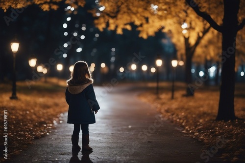 Little girl lost in the park at night