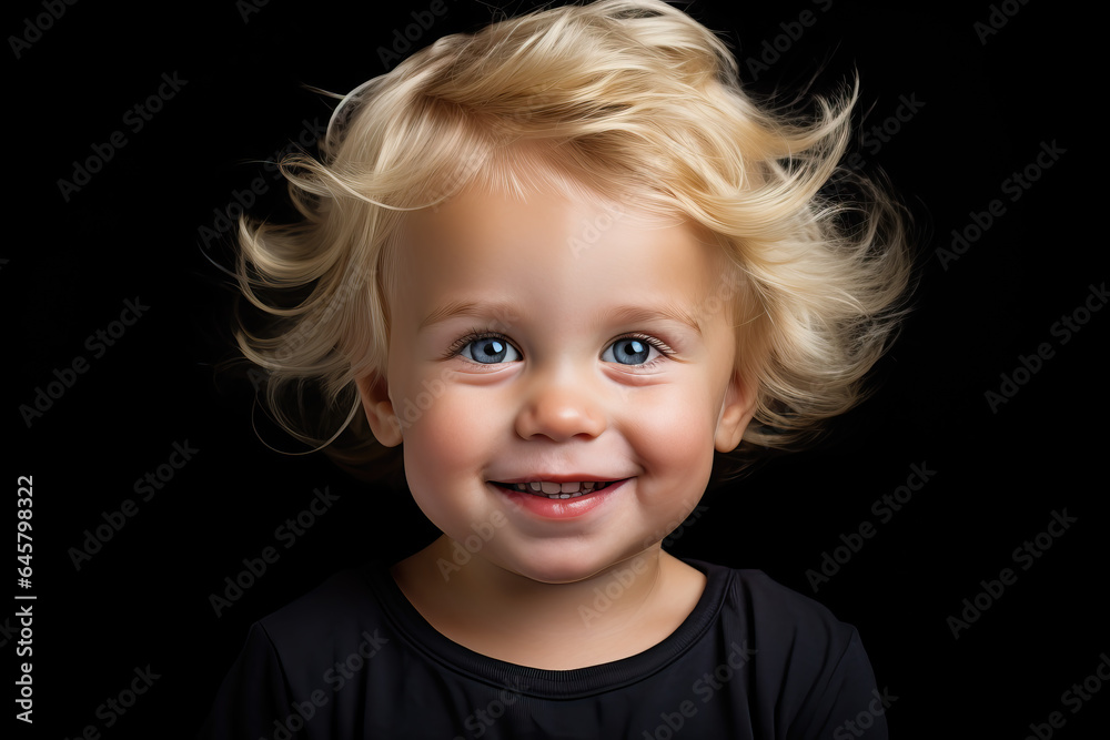 portrait of cute blond toddler on black background, ai generated portrait of cute blond toddler on black background, ai generated