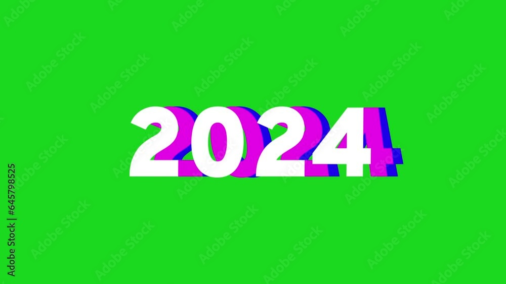 2024 new year animation template on a green screen background, with a groovy retro colorful 2024 number wiggle effect. 2024 new year animation template on a green screen background, with a groovy retro colorful 2024 number wiggle effect.