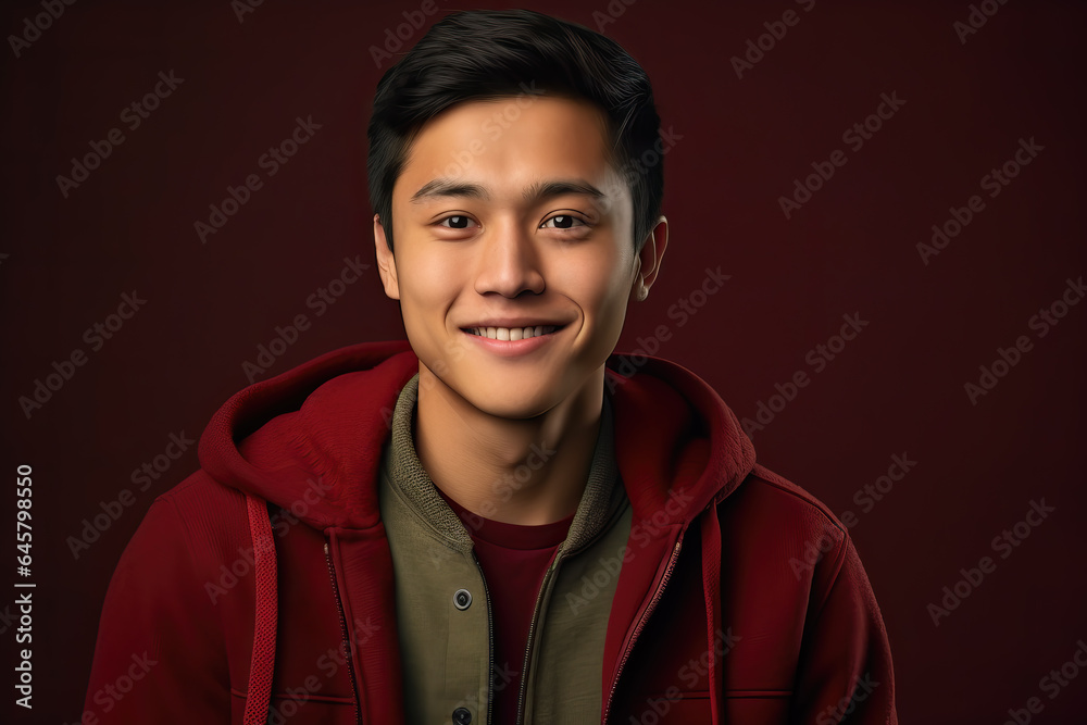 portrait of young asian man in a red sweater, ai generated portrait of young asian man in a red sweater, ai generated
