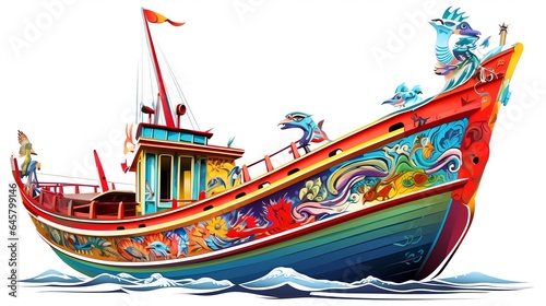 Traditional Thai boat on the beach Generate AI © Busran