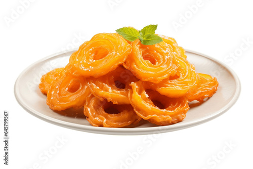 Jalebi on Plate with Transparent Background. AI