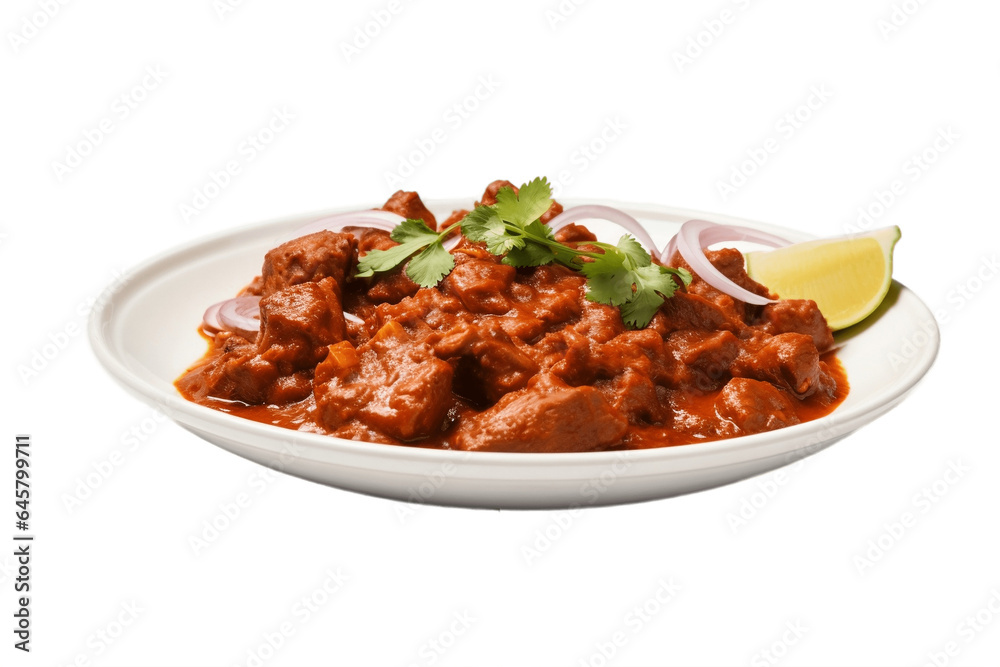 Rogan Josh on Plate with Transparent Background. AI