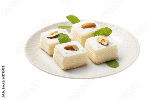 Sandesh on Plate with Transparent Background. AI