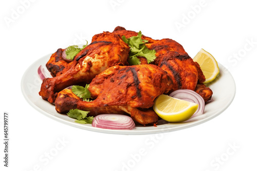 Tandoori Chicken on Plate Transparent Background. AI