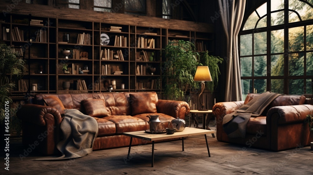 A combination of leather and velvet furniture in a cozy lounge