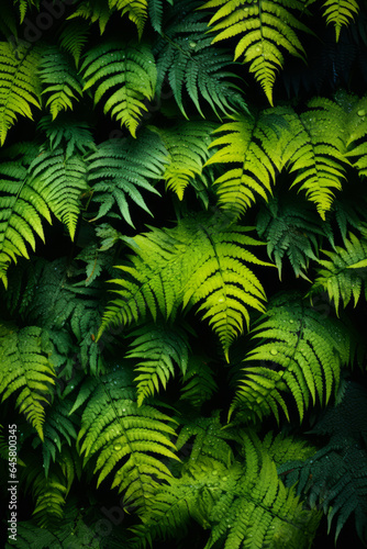 Detail view of fern leaves in the rainforest