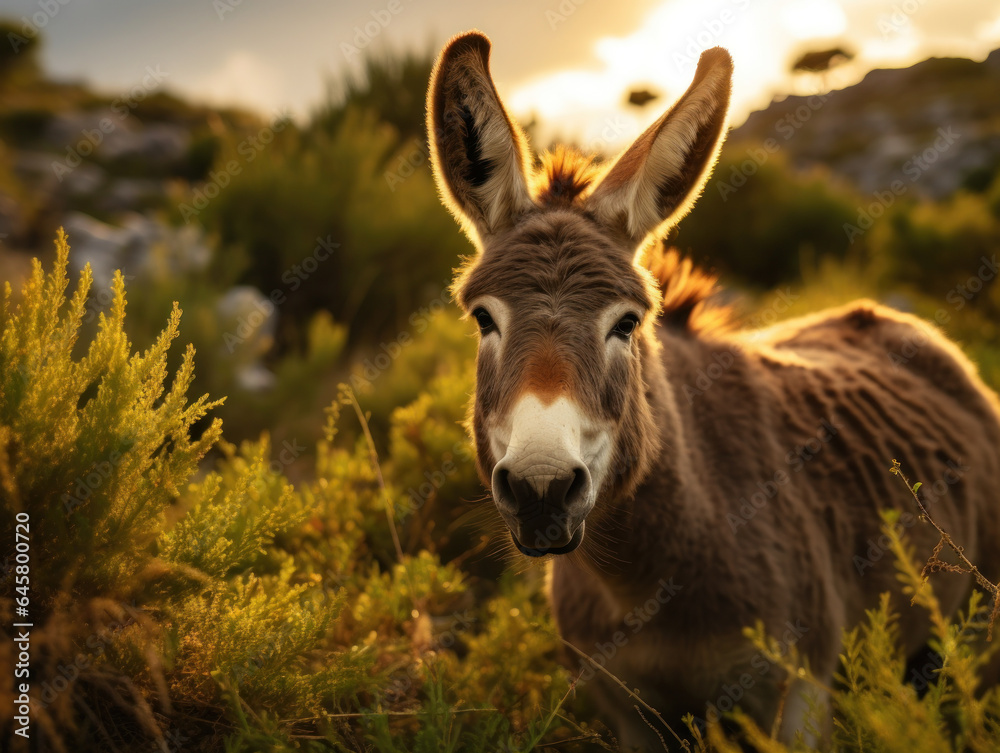 Donkey in its Natural Habitat, Wildlife Photography, Generative AI Donkey in its Natural Habitat, Wildlife Photography, Generative AI