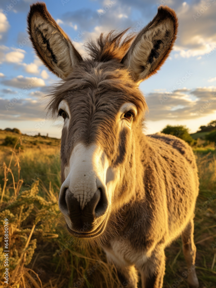 Donkey in its Natural Habitat, Wildlife Photography, Generative AI