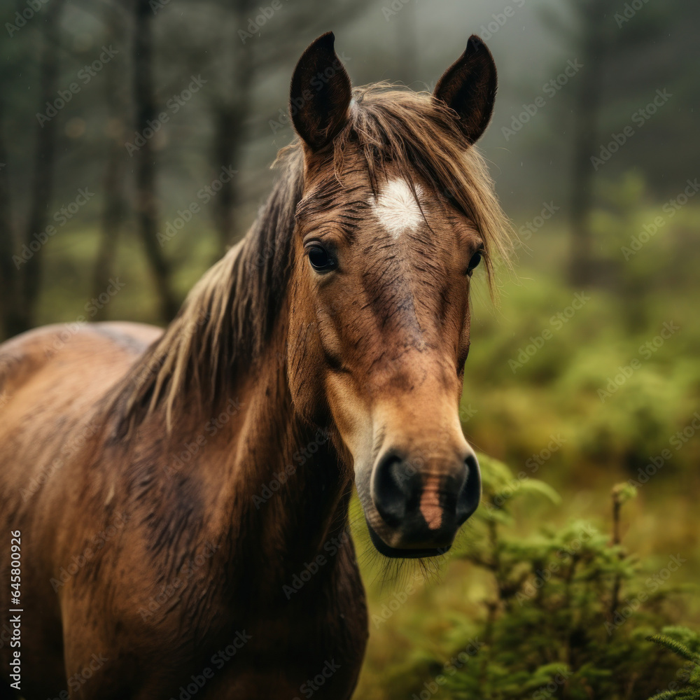 Fototapeta premium Horse in its Natural Habitat, Wildlife Photography, Generative AI