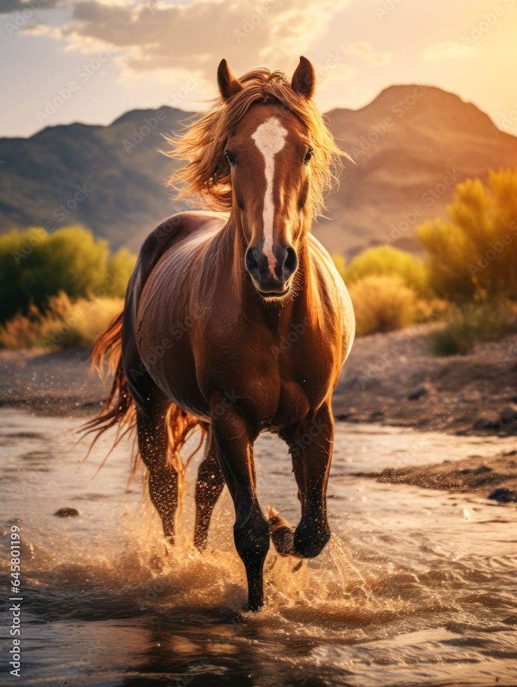 Fototapeta premium Horse in its Natural Habitat, Wildlife Photography, Generative AI