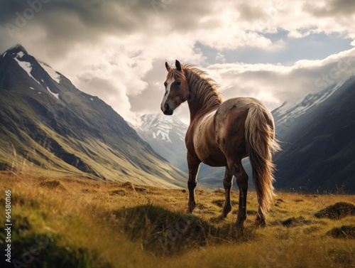 Horse in its Natural Habitat, Wildlife Photography, Generative AI © Vig