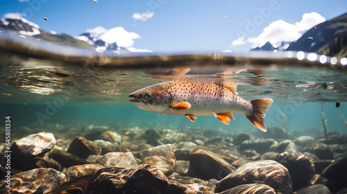 Photographie fish swims in a transparent river. Generative AI