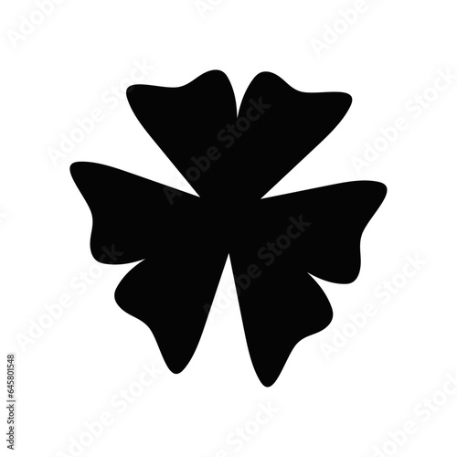 Silhouette of shamrock. Three leaf clover icon. Good luck charm. Happy St. Patrick day. Black icon isolated on white background. Vector illustration