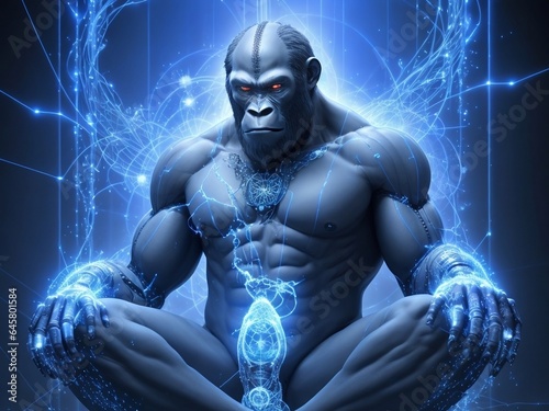 Silver Mine cyborg meditating gorilla