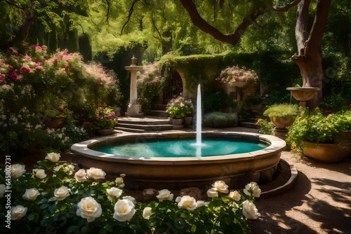 a fountain a heart of a garden . AI Generative