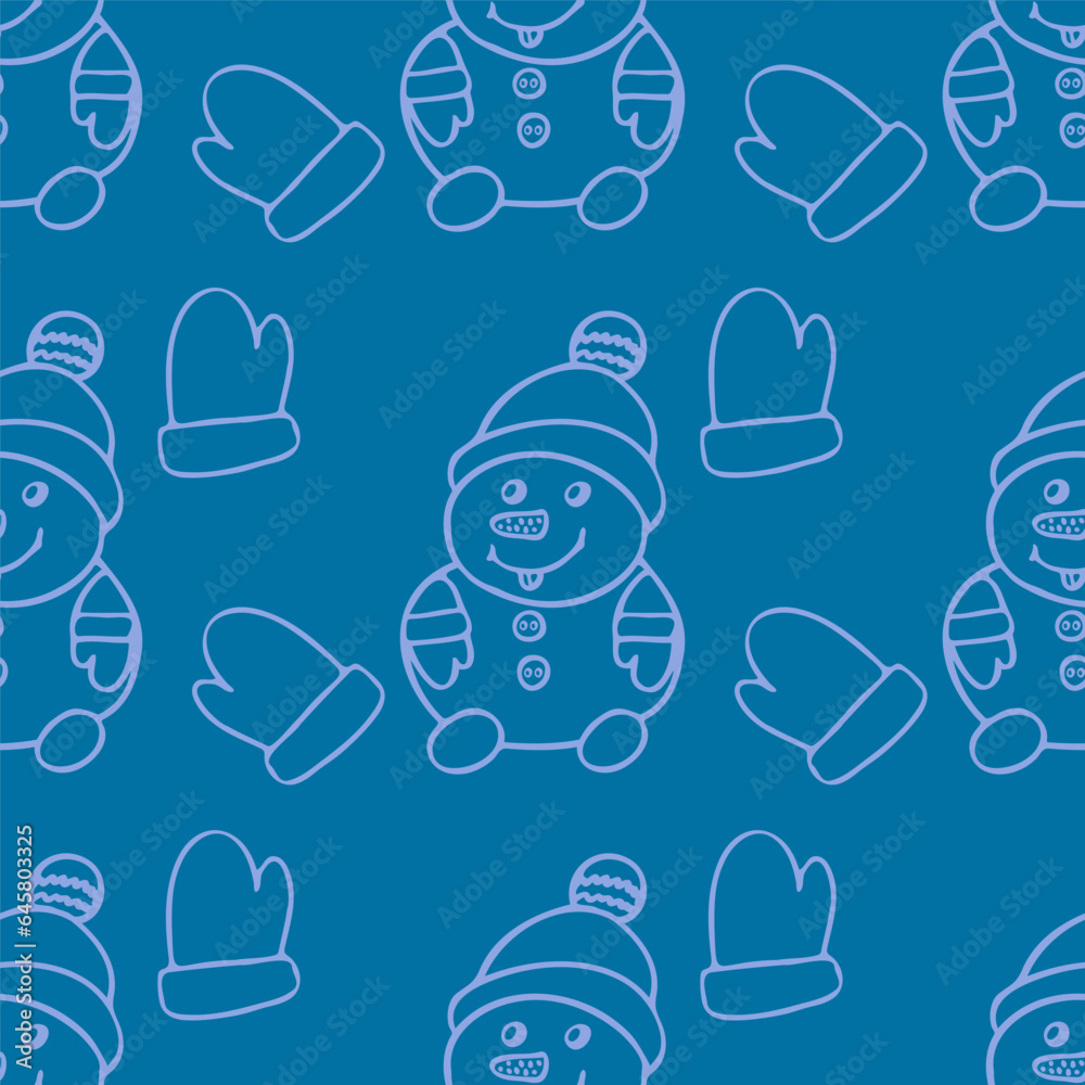 Seamless pattern of winter snowmen on a blue background Seamless pattern of winter snowmen on a blue background