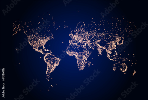 Obraz na płótnie Earth night map. Vector illustration of cities lights from space. Dark map for Earth day w salonie