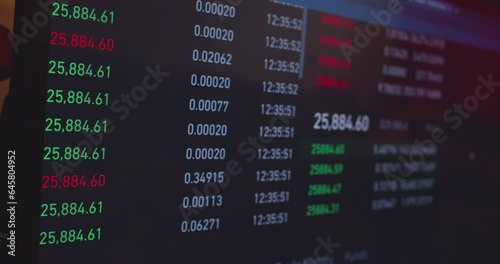 Timelapse of stock market.A lot of numbers will quickly change on a computer monitor.Abstract economic data on the screen.