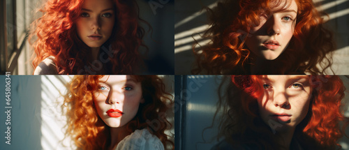 Mujer con pelo rojo rizado y ojos azules. Ia Generativa © Odisdca